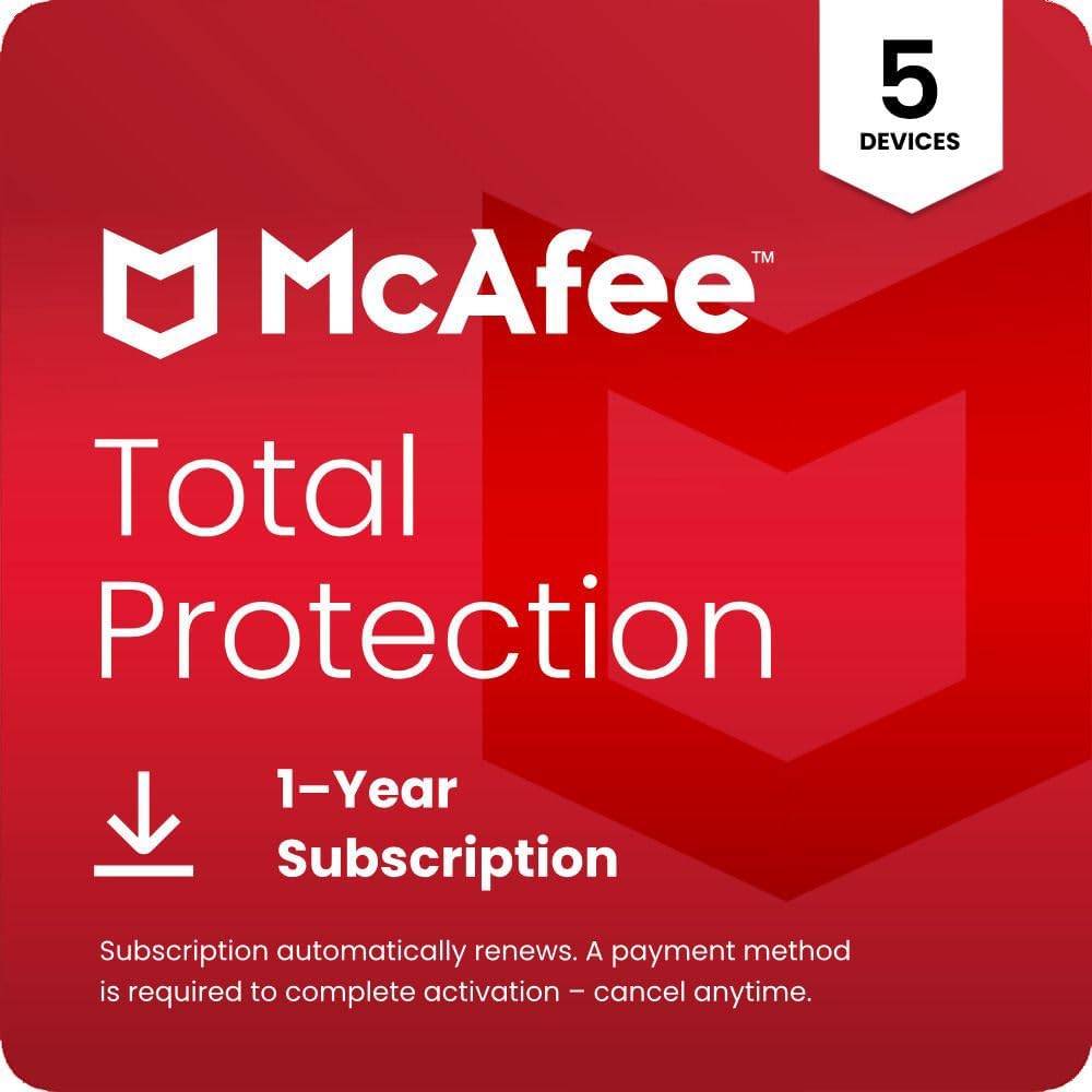 McAfee Total Protection 5-Device 2025 | Security Software Includes Antivirus, Secure VPN, Scam Protection, Identity Monitoring | 1-Year Subscription with Auto-Renewal | Download