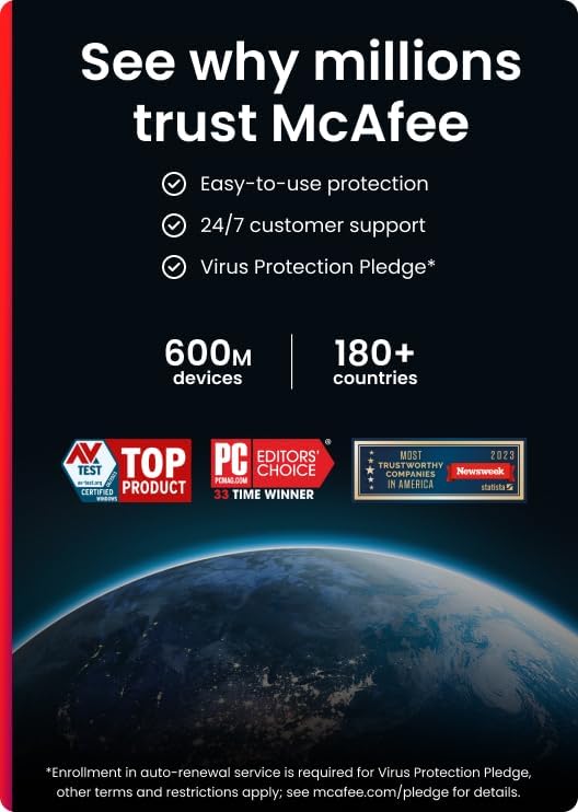 McAfee Total Protection 5-Device 2025 | Security Software Includes Antivirus, Secure VPN, Scam Protection, Identity Monitoring | 1-Year Subscription with Auto-Renewal | Download